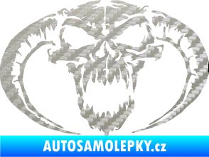Samolepka Lebka 027 levá se zahnutými rohy 3D karbon stříbrný
