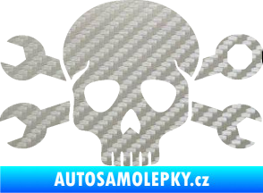 Samolepka Lebka 030 pravá mechanik 3D karbon stříbrný