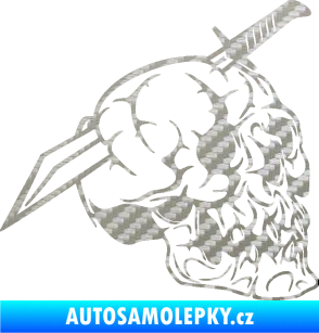 Samolepka Lebka 031 pravá probodnutá nožem 3D karbon stříbrný