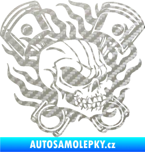 Samolepka Lebka 048 pravá písty a plameny 3D karbon stříbrný