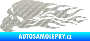Samolepka Lebka 050 levá v plamenech 3D karbon stříbrný