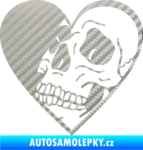 Samolepka Lebka 062 levá v srdíčku 3D karbon stříbrný