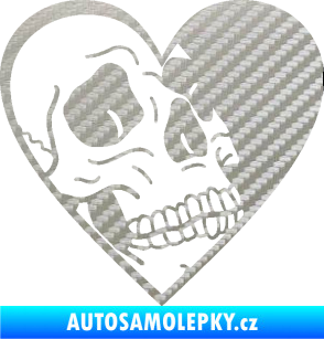 Samolepka Lebka 062 pravá v srdíčku 3D karbon stříbrný