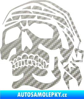 Samolepka Lebka pirát levá 3D karbon stříbrný