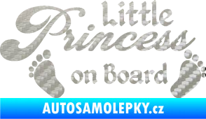 Samolepka Little princess on board 002 nápis s nožičkami 3D karbon stříbrný