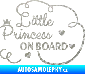 Samolepka Little princess on board nápis 3D karbon stříbrný