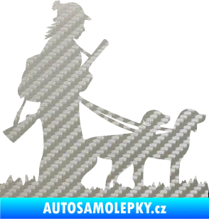 Samolepka Lov 001 pravá žena a dva psi  3D karbon stříbrný