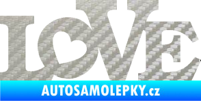 Samolepka Love 002 nápis se srdíčkem 3D karbon stříbrný