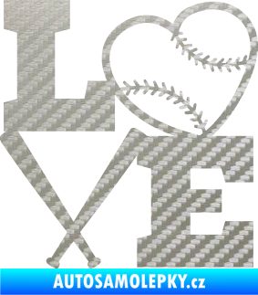 Samolepka Love baseball 3D karbon stříbrný