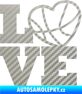 Samolepka Love basketbal 3D karbon stříbrný