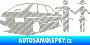 Samolepka Love car love girl levá 3D karbon stříbrný