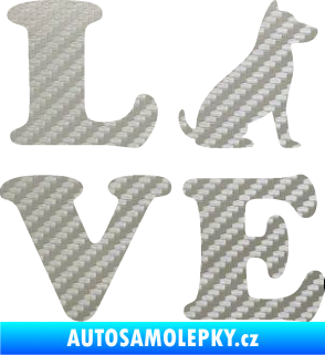 Samolepka Love nápis s pejskem 3D karbon stříbrný