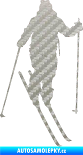 Samolepka Lyžař 004 pravá 3D karbon stříbrný