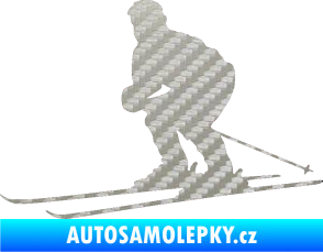 Samolepka Lyžař 009 levá 3D karbon stříbrný