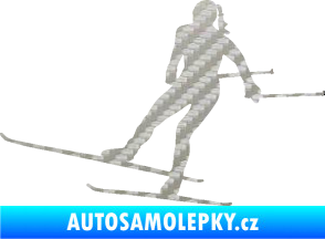 Samolepka Lyžařka 001 levá běh na lyžích 3D karbon stříbrný
