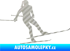 Samolepka Lyžařka 001 pravá běh na lyžích 3D karbon stříbrný