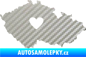Samolepka Mapa České republiky 002 srdce 3D karbon stříbrný