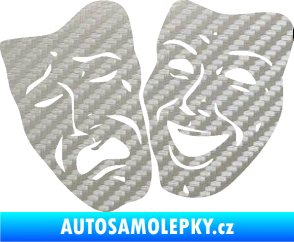 Samolepka Masky tváře 001 levá veselý a smutný 3D karbon stříbrný