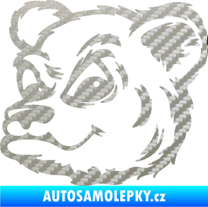 Samolepka Medvěd 011 levá hlava 3D karbon stříbrný