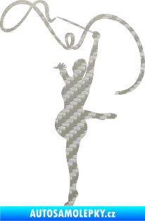 Samolepka Moderní gymnastika 003 levá gymnastka se stuhou 3D karbon stříbrný