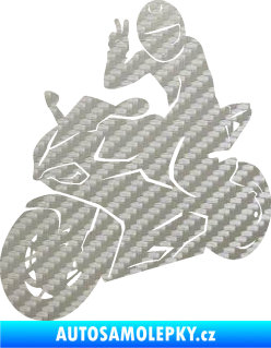 Samolepka Motorkář 006 levá 3D karbon stříbrný