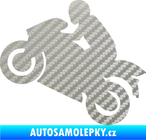 Samolepka Motorkář 007 levá 3D karbon stříbrný