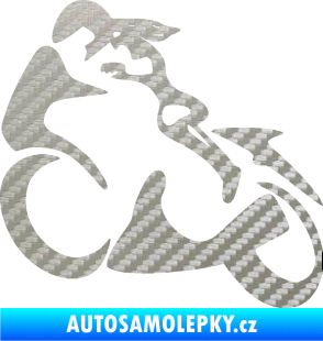 Samolepka Motorkářka 001 levá 3D karbon stříbrný