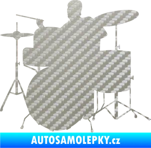 Samolepka Music 011 levá hráč na bicí 3D karbon stříbrný