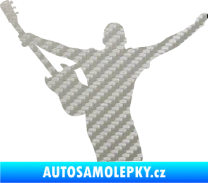 Samolepka Music 024 levá kytarista rocker 3D karbon stříbrný