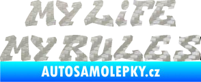 Samolepka My life My rules nápis můj život moje pravidla 3D karbon stříbrný