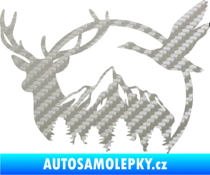 Samolepka Myslivost 002 levá lesní zvěř 3D karbon stříbrný
