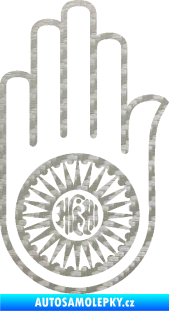 Samolepka Náboženský symbol Džinismus Ahimsa 3D karbon stříbrný