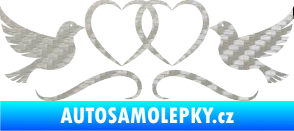 Samolepka Novomanželé 002 holubičky se srdíčky 3D karbon stříbrný