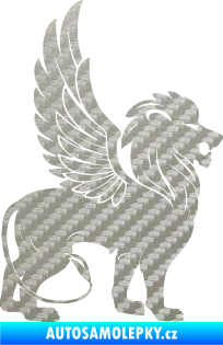 Samolepka Okřídlený lev 001 pravá mytické zvíře 3D karbon stříbrný