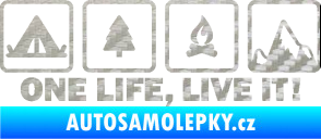 Samolepka One life, live it kempování s nápisem 3D karbon stříbrný