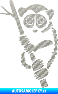 Samolepka Opice 004 levá lemur na stromě 3D karbon stříbrný