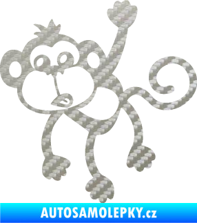 Samolepka Opice 005 levá visí za ruku 3D karbon stříbrný