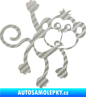 Samolepka Opice 005 pravá visí za ruku 3D karbon stříbrný