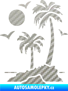 Samolepka Ostrov 002 levá palmy a moře 3D karbon stříbrný