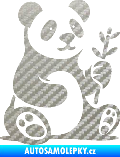 Samolepka Panda 011 pravá s bambusovou větvičkou 3D karbon stříbrný