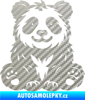Samolepka Panda 013 levá spokojená 3D karbon stříbrný