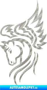 Samolepka Pegas 003 levá okřídlený kůň hlava 3D karbon stříbrný