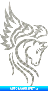 Samolepka Pegas 003 pravá okřídlený kůň hlava 3D karbon stříbrný