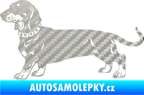 Samolepka Pes 122 levá jezevčík 3D karbon stříbrný