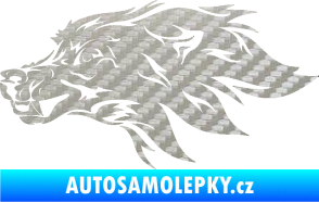 Samolepka Pes 127 levá hlava 3D karbon stříbrný