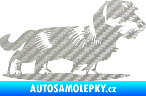 Samolepka Pes 133 pravá drsnosrstý jezevčík 3D karbon stříbrný