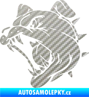 Samolepka Pes 136 levá rozzuřený buldok 3D karbon stříbrný