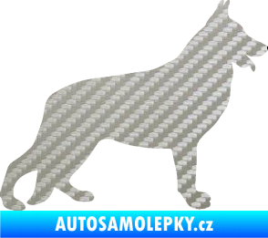 Samolepka Pes 154 pravá německý ovčák 3D karbon stříbrný