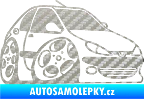 Samolepka Peugeot 206 karikatura pravá 3D karbon stříbrný