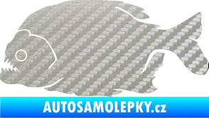 Samolepka Piraňa 001 levá dravá ryba 3D karbon stříbrný